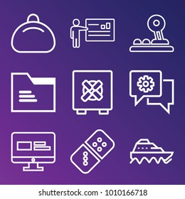 Business outline vector icon set on gradient background