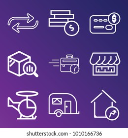 Business outline vector icon set on gradient background