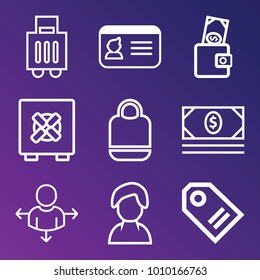 Business outline vector icon set on gradient background