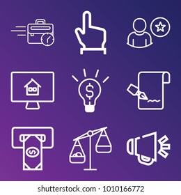 Business outline vector icon set on gradient background
