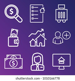 Business outline vector icon set on gradient background