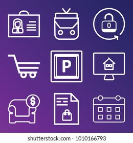 Business outline vector icon set on gradient background