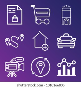 Business outline vector icon set on gradient background