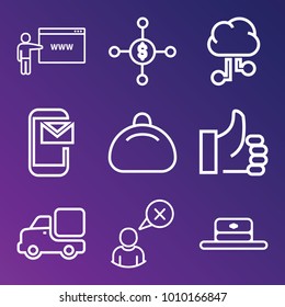 Business outline vector icon set on gradient background