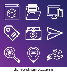 Business outline vector icon set on gradient background