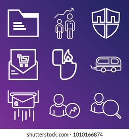 Business outline vector icon set on gradient background