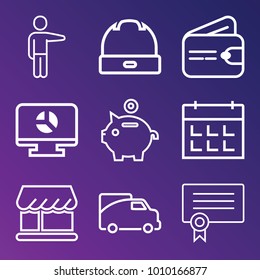 Business outline vector icon set on gradient background