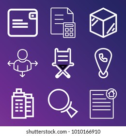 Business outline vector icon set on gradient background