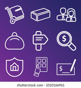 Business outline vector icon set on gradient background