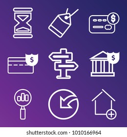 Business outline vector icon set on gradient background