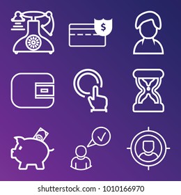 Business outline vector icon set on gradient background