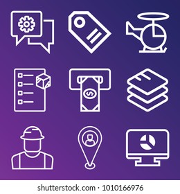 Business outline vector icon set on gradient background