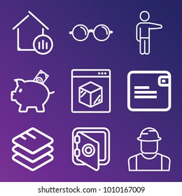 Business outline vector icon set on gradient background