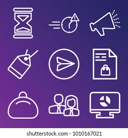 Business outline vector icon set on gradient background