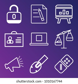 Business outline vector icon set on gradient background