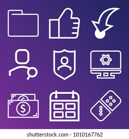 Business outline vector icon set on gradient background