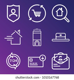 Business outline vector icon set on gradient background