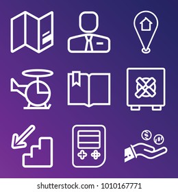 Business outline vector icon set on gradient background