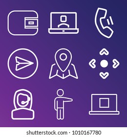 Business outline vector icon set on gradient background