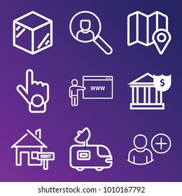 Business outline vector icon set on gradient background
