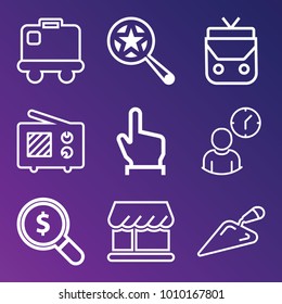 Business outline vector icon set on gradient background
