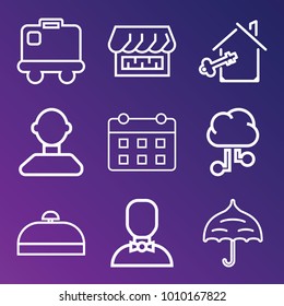 Business outline vector icon set on gradient background