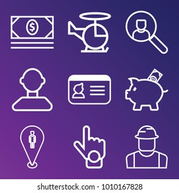 Business outline vector icon set on gradient background