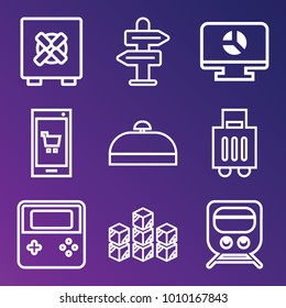 Business outline vector icon set on gradient background