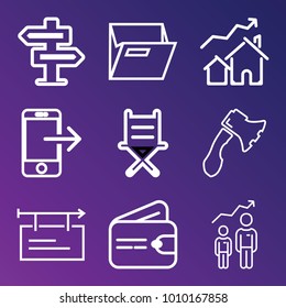 Business outline vector icon set on gradient background