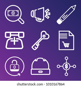Business outline vector icon set on gradient background