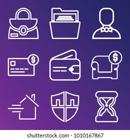 Business outline vector icon set on gradient background