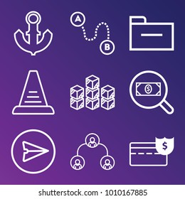Business outline vector icon set on gradient background