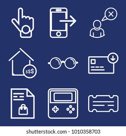Business outline vector icon set on navy background