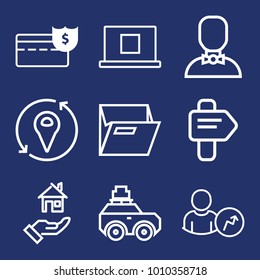 Business outline vector icon set on navy background