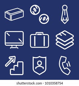 Business outline vector icon set on navy background