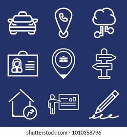 Business outline vector icon set on navy background