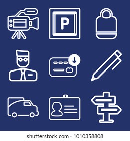 Business outline vector icon set on navy background