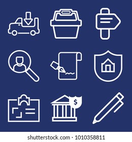 Business outline vector icon set on navy background