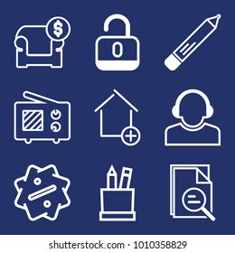 Business outline vector icon set on navy background