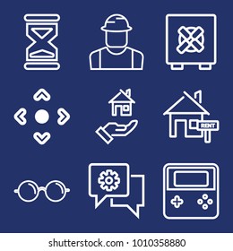 Business outline vector icon set on navy background