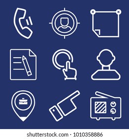 Business outline vector icon set on navy background