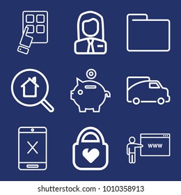 Business outline vector icon set on navy background