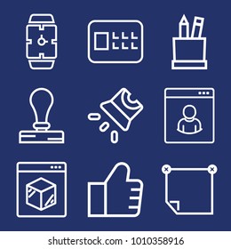 Business outline vector icon set on navy background