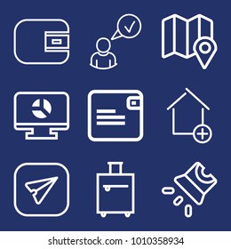 Business outline vector icon set on navy background