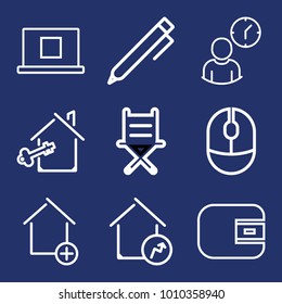 Business outline vector icon set on navy background
