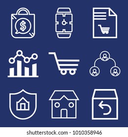 Business outline vector icon set on navy background