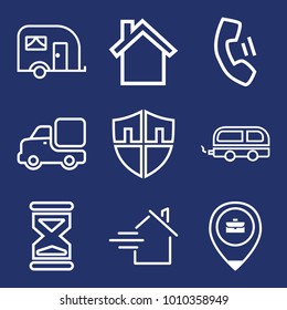 Business outline vector icon set on navy background