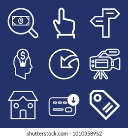 Business outline vector icon set on navy background