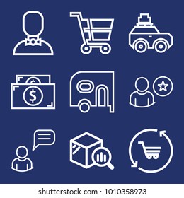 Business outline vector icon set on navy background