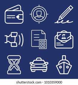 Business outline vector icon set on navy background